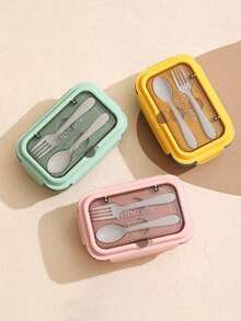 3pcs Portable Compartment Bento Lunch Box Set, Multi-Color Lunch Boxes With Forks And Spoons, Lunch Bag, Microwave , Suitable For Home, School, Office, Travel, Outdoor Picnic - Multicolor - View 5
