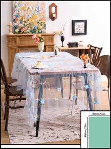 1 chiếc khăn trải bàn ren jacquard thêu hoa màu xanh dương, chất liệu hơi trong suốt, phong cách đồng quê Mỹ cổ điển, thích hợp cho các dịp lễ, họp mặt, đám cưới, sinh nhật, trang trí nhà cửa, mọi mùa. - Màu xanh lam - Xem 12