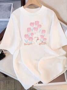 Loose-Fitting Cotton T-Shirt With A Round Neck, Personalized And Fashionable For Summer, Versatile, Comfortable And Casual For Women, Youthful And Vibrant For Everyday Use - Unisex Loose-Fitting Cotton T-Shirt With Short Sleeves And A Round Neck In An Urban Vintage Style. - 黑色 - 查看 5
