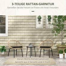 3-Piece Rattan Garden Furniture Set, Balcony Furniture Set With Coffee Table And 2 Chairs, Seating Set With Cushions, Weather-Resistant, Polyester, Yellow - 黃色 - 查看 4