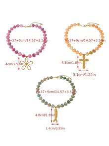 1pc Bohemian, Nautical, Girly Y2K Style Fashion: Elegant, Exquisite, Charming Light Luxury Sweet Stainless Steel Ocean Fish/Flower/Cross Heart Glass Bead Pendant Necklace, Suitable For Women, Sisters, Couples, Prom Or Graduation Gifts; Perfect For Valentine's Day, Daily Dates, Banquets, Parties, Holidays, Summer, Beach, Gifting, Vacation Wear Colorful Jewelry (Bead Color Random) - Multicolor - View 6