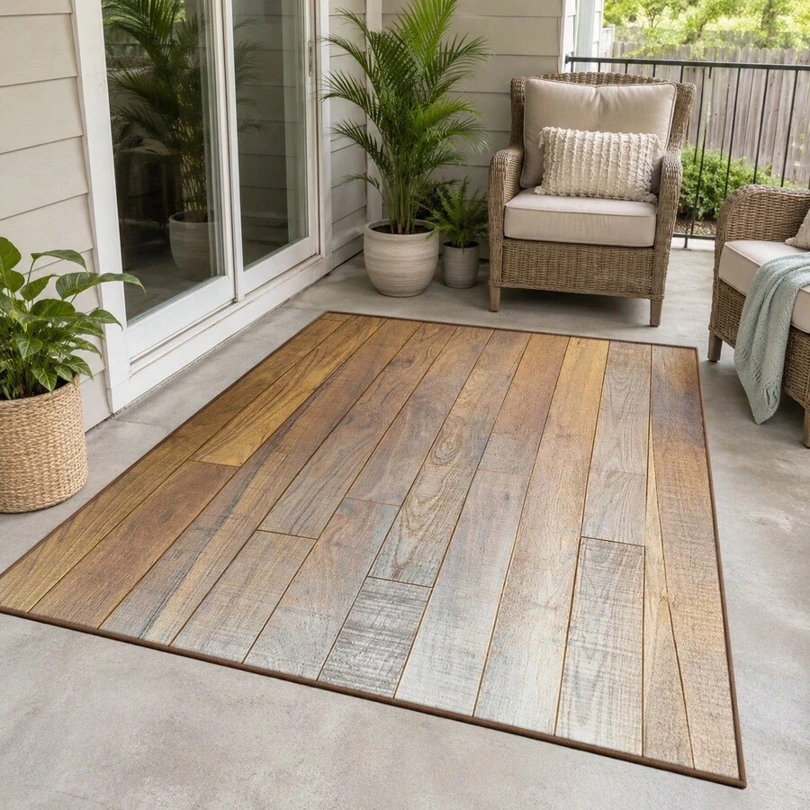 1pc Velvet Printed Non-Slip Outdoor Mat - Brown Wooden Floor Pattern | Bathroom Rug, Bedroom Living Room Decor Carpet, Kitchen Mat, Modern Home Decor, Hallway Carpet, Entryway Mat, Indoor Doormat, Front Door Mat, Kitchen Decorative Carpet, Living Room Rug, Bathroom Mat