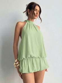 Vestido de mujer de unicolor sin mangas con dobladillo de burbuja - verde menta - Ver 5