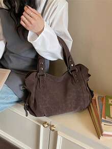 Retro Minimalist Large Capacity Fashion Student/Work Commute Tote Bag - Coffee - View 7