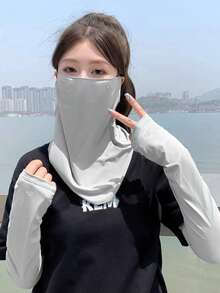 1 Set Unisex Gloves & Face Mask, UV Protection Arm Sleeves, Compression Design, Suitable For Golf, Basketball, Cycling, Fishing, Driving, Running, Rowing, Gardening, Fashionable Sun Protection Cooling Sleeves - B - View 14