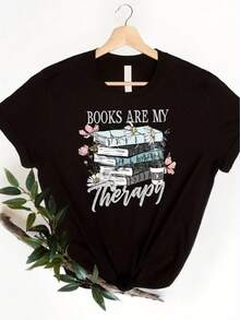 Camiseta Casual de Manga Corta para Mujer, para Vacaciones de Verano, para Amantes de los Libros, Camiseta con la Frase "Los Libros Son Mi Terapia", Camiseta Divertida para Lectores, Camiseta con Gráfico de Ratón de Biblioteca, Regalo Bonito para Lectores, Camiseta para Entusiastas Literarios, Regalo para Amantes de los Libros - Blanco - Ver 9