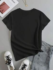 Camiseta Casual Esencial con Estampado de Letras, Cuello Redondo y Manga Corta-2847, Algodón Suave para Uso Diario en Verano - Blanco - Ver 8