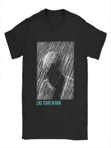 Esta camiseta retro para mujer presenta un estampado de Blade Runner, cuello redondo y mangas cortas, que combinan a la perfección con el estilo Harajuku. - Negro - Ver 1