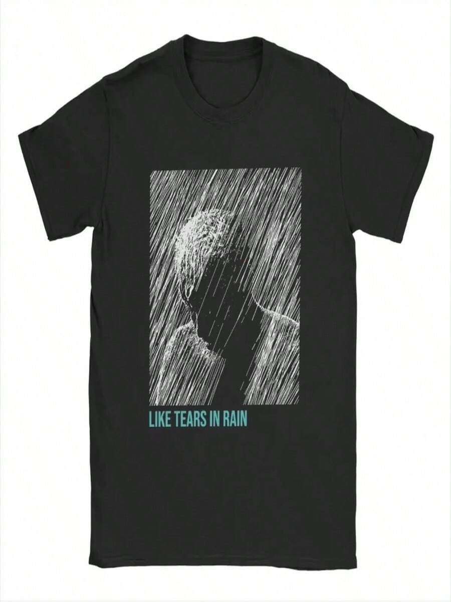 Esta camiseta retro para mujer presenta un estampado de Blade Runner, cuello redondo y mangas cortas, que combinan a la perfección con el estilo Harajuku. - Negro - Ver 1