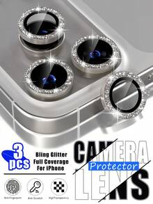3件/包 灰色閃粉鏡頭保護膜，適用於 iPhone 17 Pro/17 Pro Max，鋼化玻璃相機保護蓋，金屬材質，相機蓋配件，耐磨防刮、抗震防塵、防指紋，不影響原機拍攝，精緻高端配件，適用於 17 Air/17/16 Pro Max/16 Pro/16 Plus/16/15/14/13/12/11 及其他機型，可搭配手機殼使用，高端鏡頭裝飾螢幕保護膜，適合所有機型，含包裝 - 灰色 - 查看 16