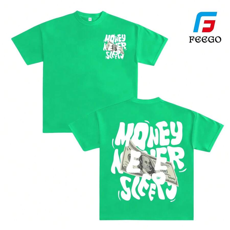 Camiseta casual de algodón de cuello redondo y manga corta para hombres, estampado retro de moda, unisex, ajuste holgado, 220 GSM, lavable a máquina, perfecta para viajes de vacaciones y atuendo casual, camisa cristiana, atuendo perezoso - Verde - Ver 1
