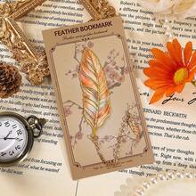 6/1pc Vintage Feather Shaped Metal Bookmarks With Pendant, Ideal For Readers, Writers And Teachers - Perfect For Marking Reading Pages And A Great Gift For Book Lovers | Decorative Bookmarks | Durable Metal Markers, Reading Bookmarks, Feather Crafts, Hat Decoration, Book Bookmarks, Book Accessories - A - View 12