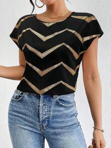 Blusa de mangas tipo murciélago de satén de unicolor, blusas de manga corta - Multicolor - Ver 4