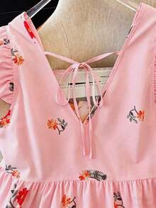 Blusa de mujer de talla grande con estampado floral de gasa, estilo casual de frente abierto tipo resort, versátil para primavera, verano y otoño - Rojo - Ver 6