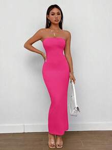 Vestido tubo con abertura trasera - Rosa Fucsia - Ver 3