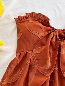 Set de 2 piezas para mujer con parte superior corta sin mangas con volantes y estampado de rayas y flores, y shorts casuales para verano, vacaciones en la playa y fiestas - Marrón - Ver 5