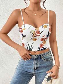 Top de camisola para mujer con estampado floral - Blanco - Ver 4