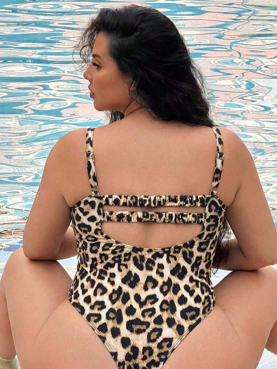 Traje de baño de una pieza con tirantes finos de unicolor para tallas grandes - Multicolor - Ver 1