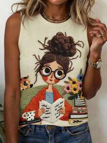 Camiseta de tirantes casual y versátil de unicolor y cuello redondo para mujer - Multicolor 3 - Ver 1