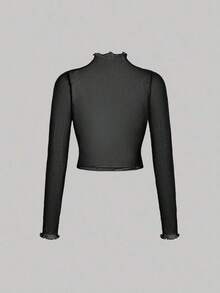 Top Negro De Malla Con Borde De Lechuga Y Perspectiva - Multicolor - Ver 8