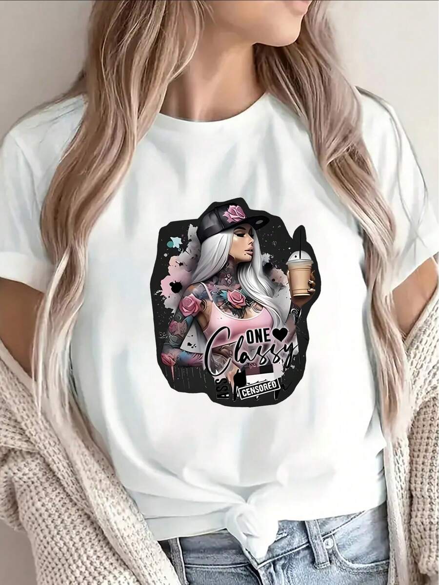 This Lightweight And Durable Short-Sleeved T-Shirt, With Its Stylish Coffee Design, Is Perfect For Casual Outings At Home Or In A Coffee Shop, Offering A Comfortable Everyday Wearing Experience. - trắng - Xem 1