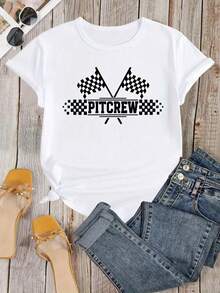 1 Printed T-Shirt For Repair Station Staff, Racing Party T-Shirt, Repair Station Staff Group T-Shirt, Family Racing T-Shirt, Race Day T-Shirt, 180g 100% Cotton. - 白色 - 查看 2