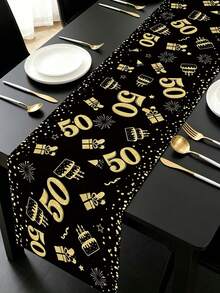 1件装50岁生日桌布,黑金蛋糕礼品图案,18字形桌面罩,生日派对桌旗餐垫,50岁生日派对餐桌装饰,生日庆祝,厨房餐桌装饰,家居装饰,生日派对用品 - 黑金50歲 - 查看 2
