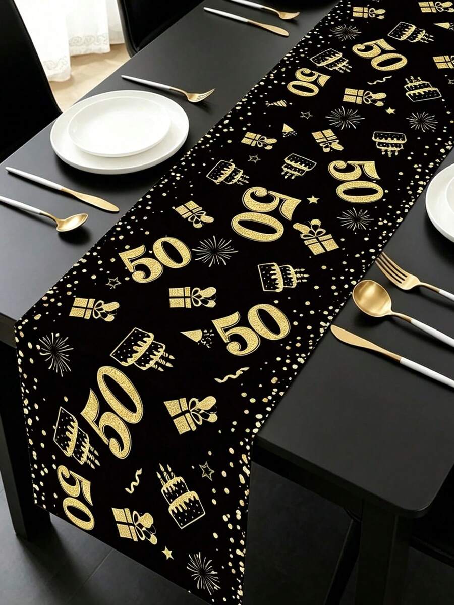 1件装50岁生日桌布，黑金蛋糕礼品图案，18字形桌面罩，生日派对桌旗餐垫，50岁生日派对餐桌装饰，生日庆祝，厨房餐桌装饰，家居装饰，生日派对用品