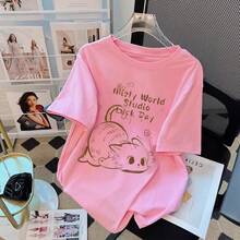Camiseta con estampado de camisa casual para mujer, manga corta y cuello redondo, moda urbana local de primavera/verano camiseta unisex. 6RDC - rosa - Ver 12