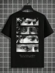 Casual hombre camiseta manga corta hombre suéter versátil camiseta cuello redondo hombre top - Negro - Ver 2