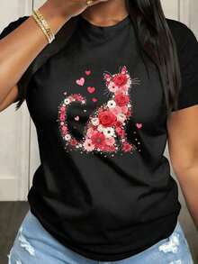 Happy Axolotl Day, Women's Casual Short Sleeve Crew Neck T-Shirt, Medium Elasticity Fabric Suitable For Spring, Summer And Autumn Casual Outfits, Machine Washable, Fun Design - 黑色 - 查看 7