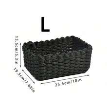 1 pieza/(S+M+L)3 piezas Cestas de almacenamiento tejidas con cuerda de papel negro, organizadores rectangulares apilables tejidos a mano, multiusos rústicos de estilo granja para baño, dormitorio, sala de estar, cocina, cosméticos, artículos de tocador y pequeños artículos - Negro - Ver 8