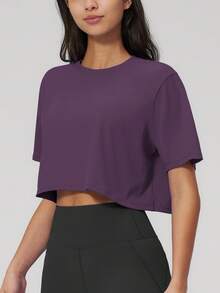 NcmRyu 1 buah Atasan Olahraga Wanita Lengan Pendek Longgar Warna Polos - Purple - View 6
