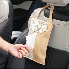 1 hộp khăn giấy treo ghế ô tô nơ trang trí, túi treo khăn giấy đa năng - màu đen - Xem 4