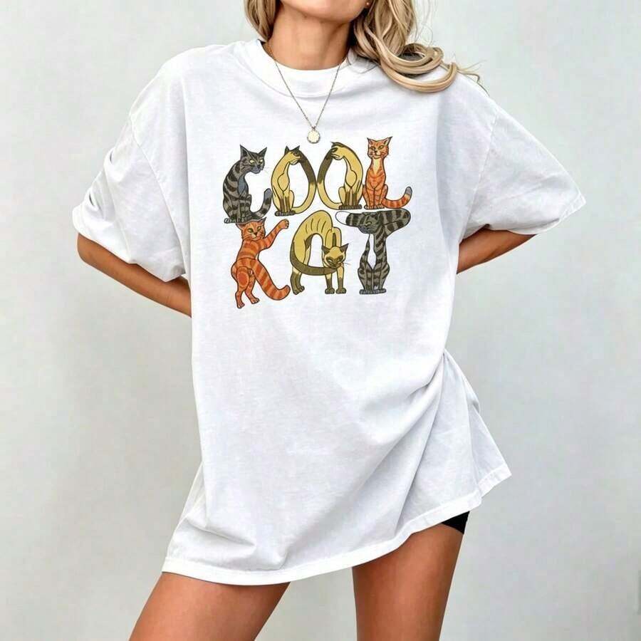 ropa de mujer Camiseta Vintage Cool Cat, Camiseta Gráfica Retro de Gatos de los 90, Camiseta Divertida para Amantes de los Gatos, Camisetas Gráficas Y2K de Verano 2026 para Mujer, Camiseta Holgada Casual de Talla Grande con Temática de Graduación, Regreso a Clases, Maestros, Mes del Orgullo del Día de la Independencia, Tops camisas de mujer - Blanco - Ver 1