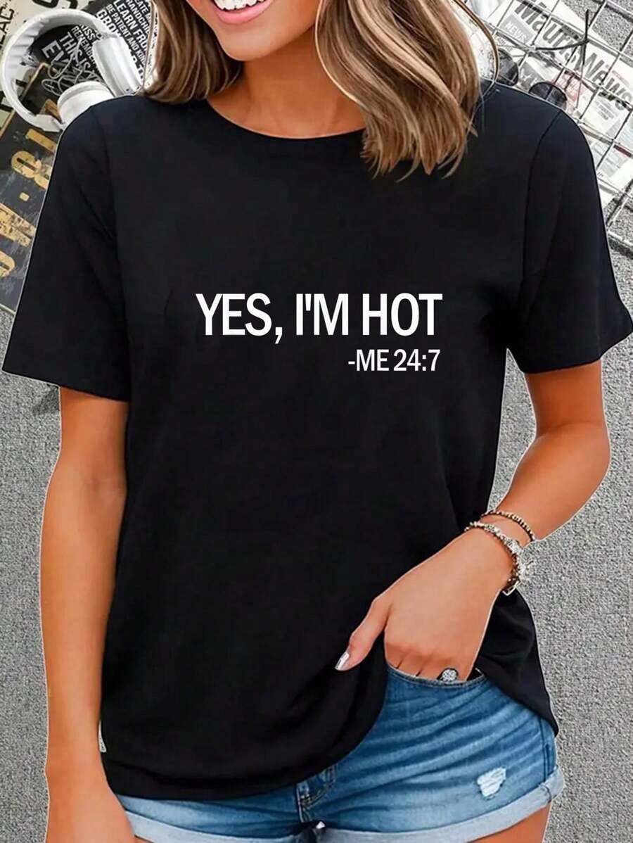 100% Algodón Sí, soy sexy, yo 24/7, regalo divertido y con carácter, camiseta "Sí, soy sexy", playeras de mujer - Negro - Ver 1