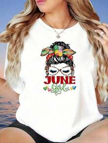 Camisetas Casuales para Mujer, Camiseta de Verano con Estampado Gráfico de Piña Tropical, Lazo para el Cabello y Gafas para Mujer, Linda Camiseta para el Día de San Valentín, Día de San Patricio, Estilo Y2K, Camisetas de Moda de Verano, Conjuntos y Tops Casuales de Streetwear - Blanco - Ver 1