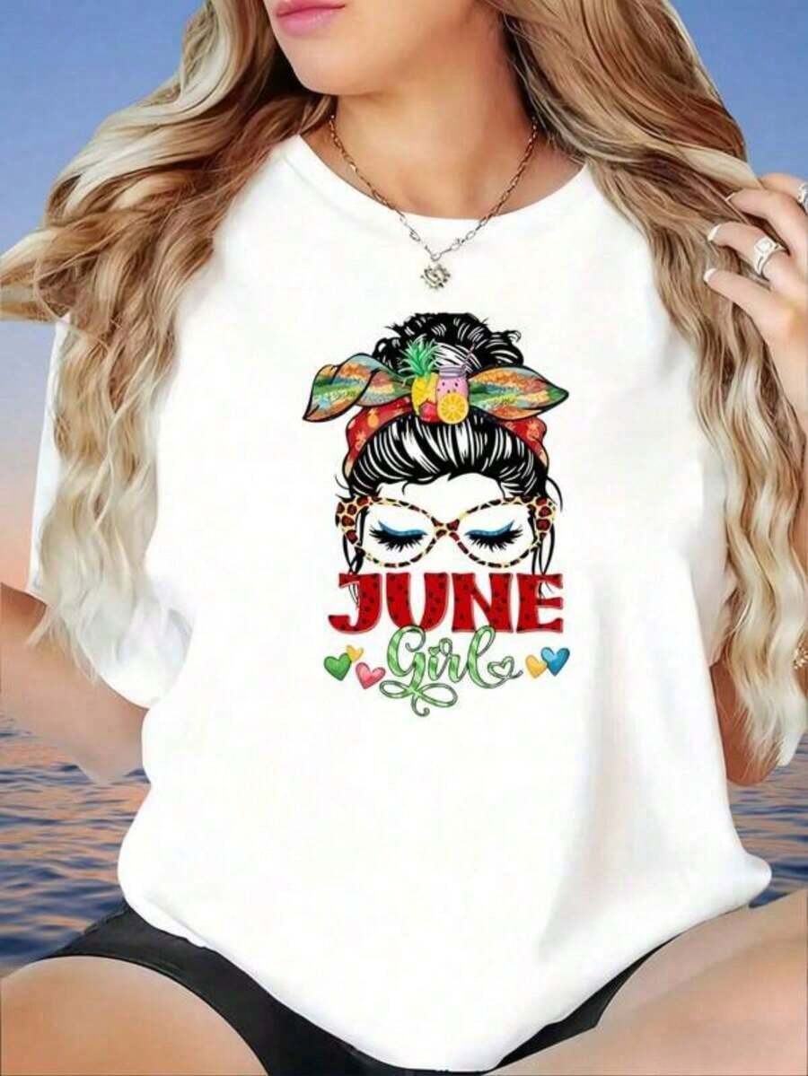 Camisetas Casuales para Mujer, Camiseta de Verano con Estampado Gráfico de Piña Tropical, Lazo para el Cabello y Gafas para Mujer, Linda Camiseta para el Día de San Valentín, Día de San Patricio, Estilo Y2K, Camisetas de Moda de Verano, Conjuntos y Tops Casuales de Streetwear - Blanco - Ver 1