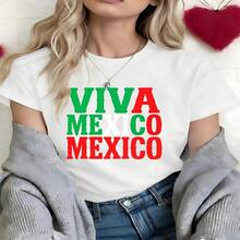 Viva Mexico Graphic T-Shirt, 100% Cotton Oversized Soft Breathable Casual Crewneck Short Sleeve Top, Retro Streetwear Summer Vibes Tee for Women & Mexico Lovers - Blanco - Ver 13
