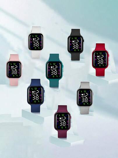 8pcs/Set Unisex Sports LED Digital Display Watch With Time & Day Function, Multiple Color Options, Fashionable & Luxury Gift For Daily Wear, Holiday Present