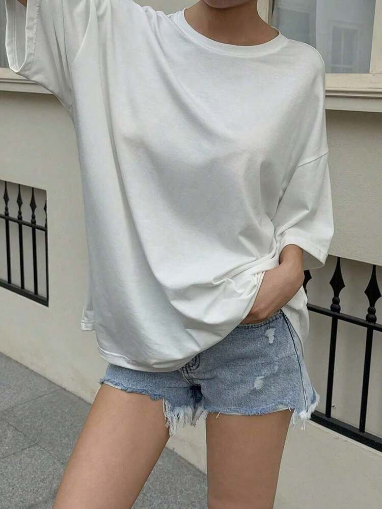 Women's Casual Summer T-Shirt, Round Neck, Loose Fit, Graphic Print, Urban Vintage Style, Unisex, Cotton, Short Sleeve, Round Neck, Blouses For Women. Blouses.Casual Blouses For Ladies. - trắng - Xem 3