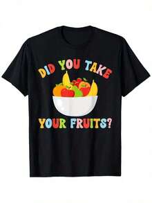 Camiseta Casual con Estampado "Lunch Lady Did You Take Your Fruits", Camiseta Estampada para Mujer 220g, 100% Algodón, Camiseta Retro de Manga Corta para Mujer, Cuello Redondo, Camiseta Casual para Mujer para Uso Diario en las Cuatro Estaciones, Regalos para Fiestas, 100% Algodón, Duradera - Negro - Ver 7