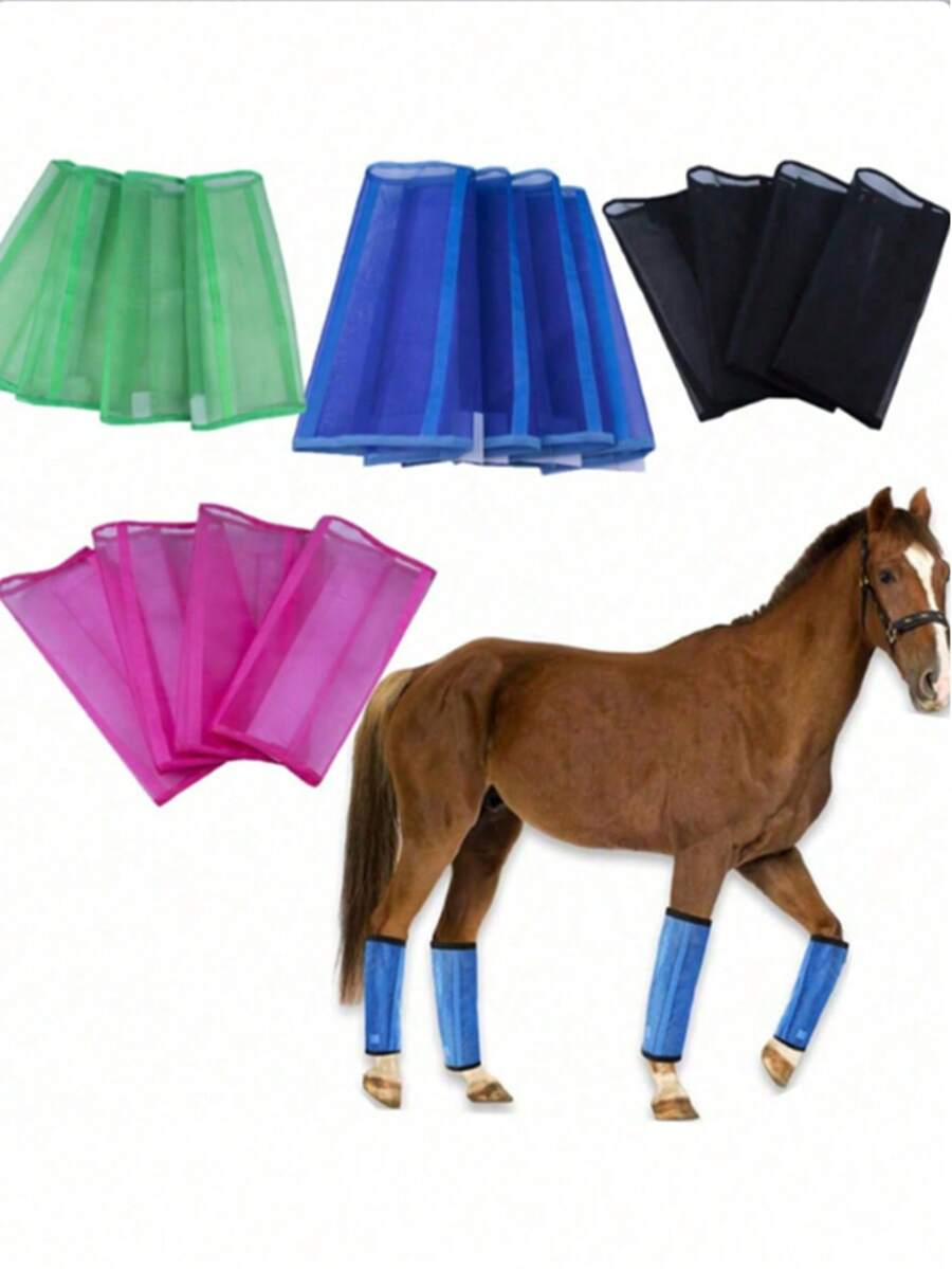 4件組透氣網眼防蠅馬靴,透氣網眼馬用腿套,防蠅咬馬腿護套 - 馬綁腿 - 查看 1