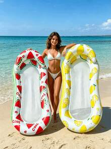 1pc Inflatable Mesh Floating Lounger, Lemon & Watermelon Pattern, With Pillow, Water Hammock, Suitable For Beach, Seaside, Water Recreation, Pool Party, Summer Beach, Inflatable Water Float, Pool Floating Seat, Pool Raft, Available With Pump Set - Net Float - View 4