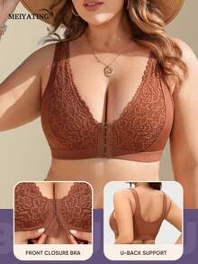MEIYATING 2pcs Women's Bras, Full Coverage Plus Size Soft Breathable Lace Embroidery Front Closure Bras - Multicolor - View 6