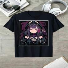 Camiseta Anime Gótico Waifu Estética Japonesa Kawaii Otaku, Camiseta Estampada para Mujer 220G, 100%, Moda Retro Calle Mujer Manga Corta, Cuello Redondo Casual Mujer Manga Corta para Exteriores, Uso D - Negro - Ver 2