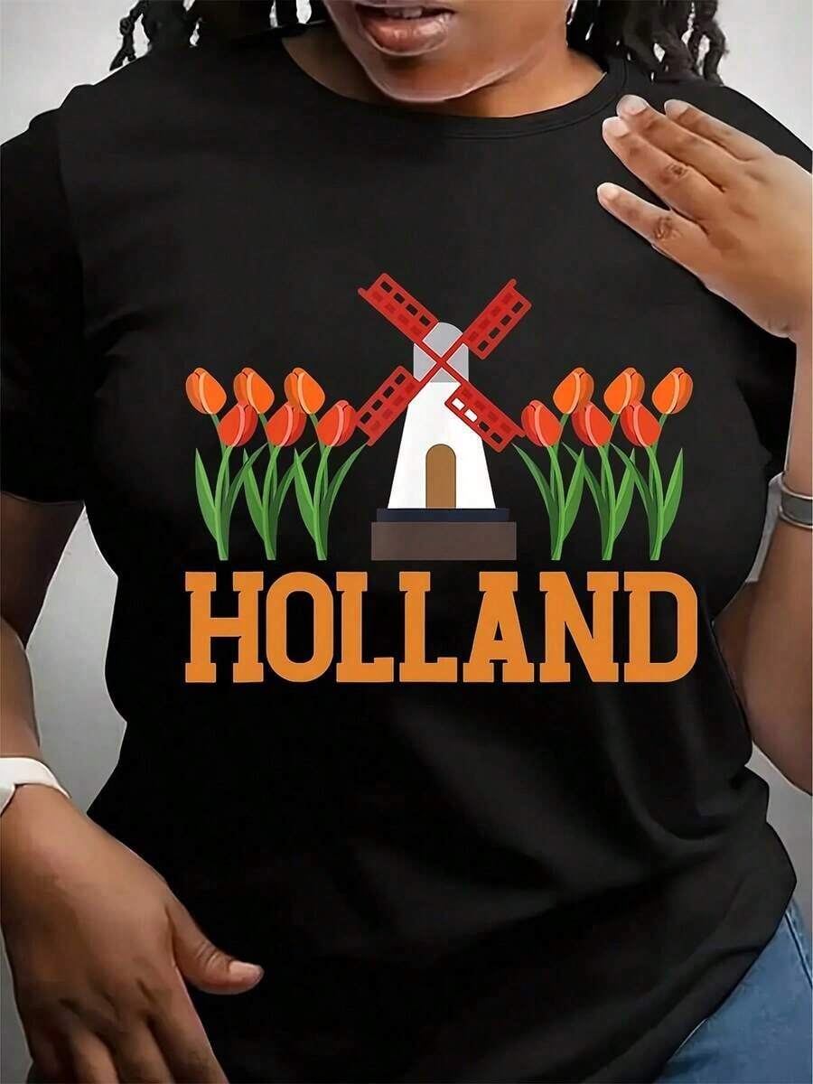 Camiseta Holland Mill Tulips Amsterdam Países Bajos - Camiseta - Negro - Ver 1