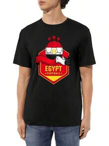 Camisetas de fútbol de la Copa Mundial de Fútbol, emblema de fútbol de Egipto, cuello redondo gráfico,Para Hombre y Mujer - Negro - Ver 6