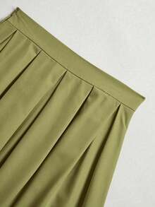 Falda plisada casual para mujer, versátil para primavera y otoño - Verde Oliva - Ver 7