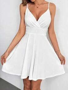 Vestido de tirantes unicolor fruncido - Blanco - Ver 7